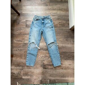 Zara Jeans Womens 00 Blue Denim Retro Minimalistic Ripped Distressed Boho